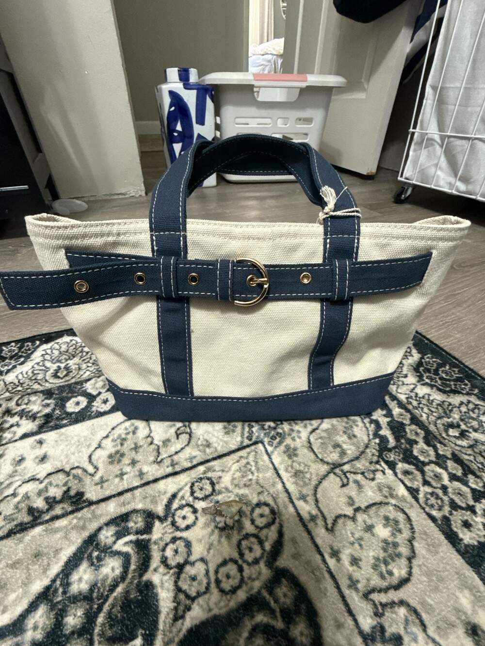 Universal Thread Canvas Mini Belted Tote Bag Blue